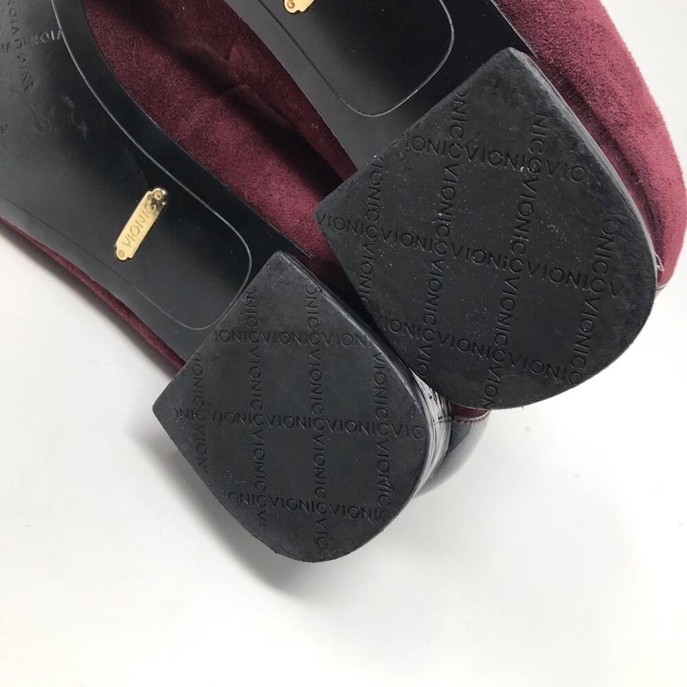 Vionic Daphne Suede Patent Block Heel Bow Low Pump Shoes Merlot Black Burgundy 8 - Picture 10 of 13